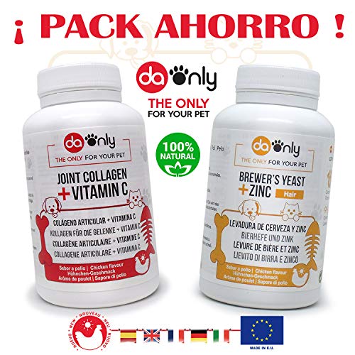 DAONLY Pack Ahorro 1 Antiinflamatorio + 1 Levadura Cerveza Sabor a Pollo para Perros y Gatos, Alternativa Natural a los medicamentos, Cuidado de Las articulaciones y Cuidado del Pelo de tu Mascota