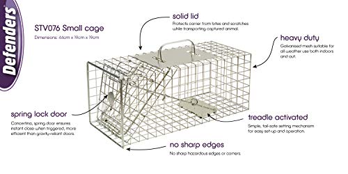 Defenders Animal Trap Cage - (Trampa humana fácil de colocar para ardillas y fauna silvestre de tamaño similar, adecuada para uso en interiores y exteriores) - Tamaño pequeño