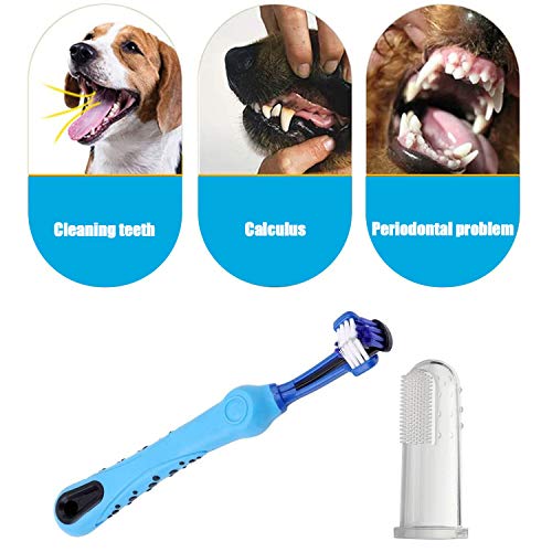 DERU Cepillo de Dientes para Perros, Cepillo de Dientes para Mascotas, Cepillo de Dientes de Perro de Triple Cabeza, adition Bad Breath Tartar, Cuidado de los Dientes de Perro y Gato