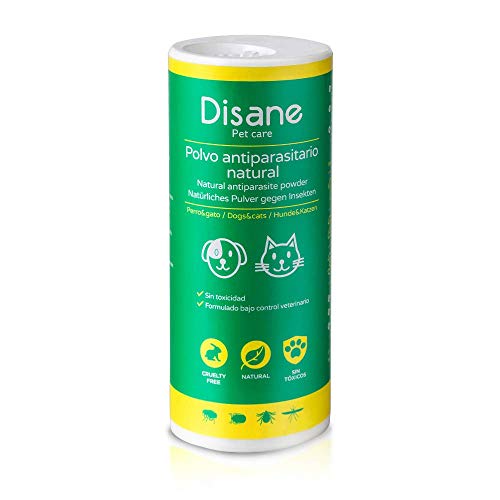 Disane Polvo Antiparasitario para Perros |Repelente de Insectos Natural 250g| Antipulgas en Talco de Fácil Aplicación por el Pelaje y el Entorno del Perro | Protege de Pulgas, Garrapatas y Mosquitos