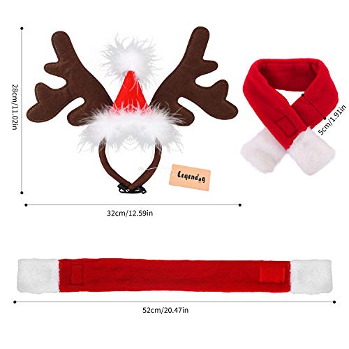 Disfraz de perro de Navidad Legendog, ajustable para la cabeza y bufanda de la mascota de Navidad para perros y gatitos, regalo (gorro, bufanda)