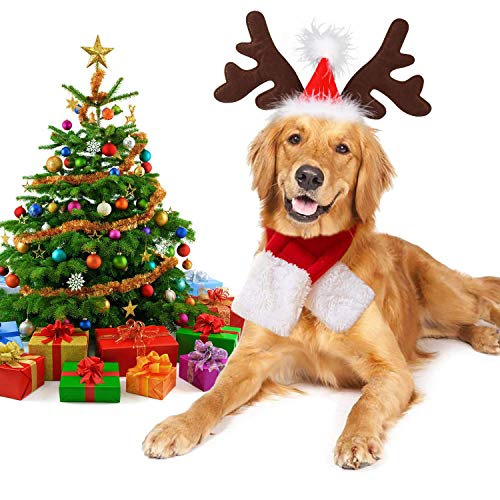 Disfraz de perro de Navidad Legendog, ajustable para la cabeza y bufanda de la mascota de Navidad para perros y gatitos, regalo (gorro, bufanda)