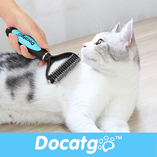 Docatgo Cepillo para Perros, Doble Lado Rastrillo de Acero Inoxidable, Elimina Muertos y Desenreda los Nudos para Perros, Gatos, y Conejos Cómodo y Seguro