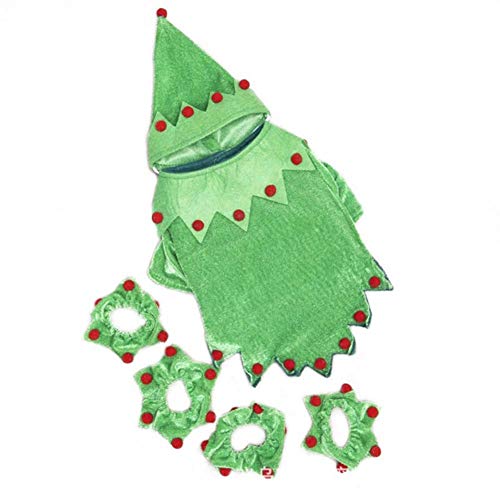 DXQDXQ Navidad Disfraz de Elfo Ropa for Mascotas de Abrigo Pet Dog Christmas Costume Disfraz con Capucha y Conjunto de Puños for Perros Gatos Mascotas Pequeños (Color : Green, Size : S)