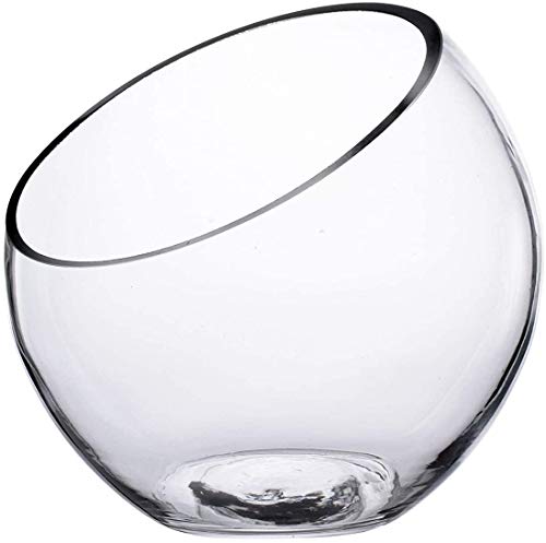 Ecosides Jarrón de cristal transparente inclinado para terrario,diseño de globo redondo de cristal con burbujas de corte ancho, para poner caramelos, plantas, flores, frutas, vidrio, 7" x7“