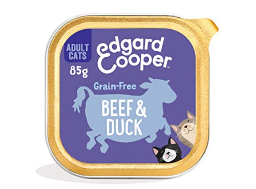 Edgard & Cooper Comida humeda Gatos Adultos sin Cereales, Natural con Ternera y Pato Frescos. Comida Sana Rica en nutrientes y antioxidantes Naturales. Pack tarrinas de 19x85gr