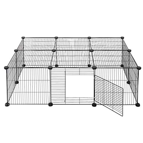 ELIGHTRY DIY Parque para Mascotas Jaula Perros Conejos Hámster Cobaya de Malla Metálica Valla para Animales Pequeños Ajustable Rejilla 109x74x39cm Negro XCWWL0003sz