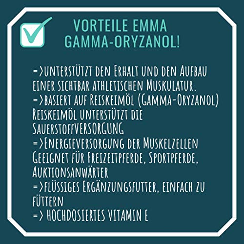 EMMA Aceite de Germen de arroz para Caballos la alimentación de los Caballos favorece el Desarrollo Muscular I Gamma-orizanol + Vitamina E para el Rendimiento y la Musculatura 1 L