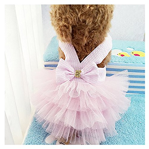 Famhome perro primavera verano, moda verano bonito dulce cachorro perro mascota Vestido Falda perros la princesa vestidos traje de vestir la capa del animal domésticopulgadas de rosa