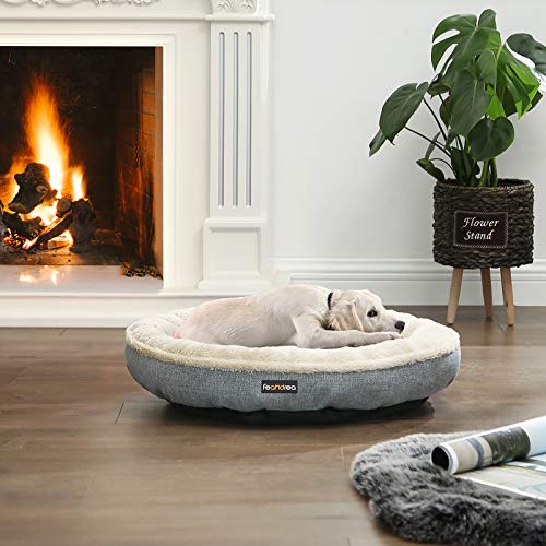 FEANDREA Sofá para Perro, Cama para Mascota, Redonda, 65 cm, Gris PGW65G