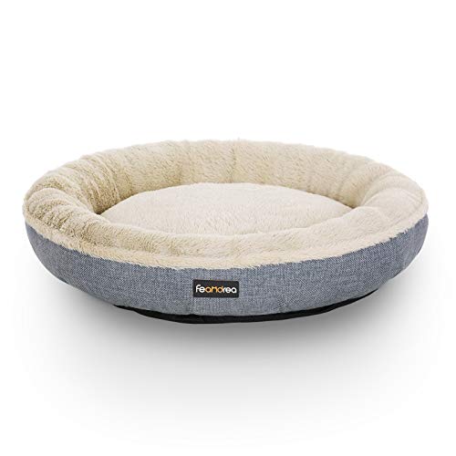 FEANDREA Sofá para Perro, Cama para Mascota, Redonda, 65 cm, Gris PGW65G