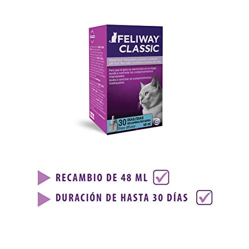 FELIWAY Classic - Antiestrés para Gatos - Marcaje con orina, Miedos, Cambios en el Entorno, Arañazos Verticales - Recambio 48ml