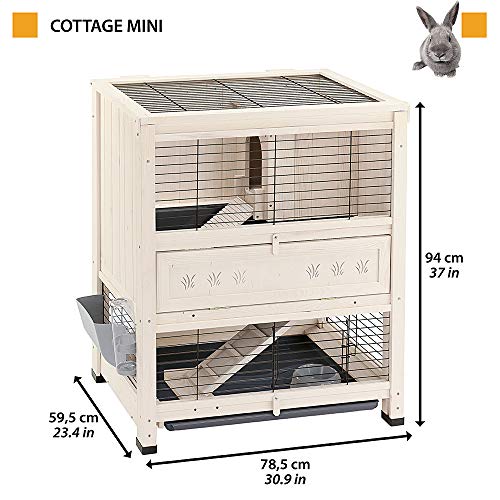 Ferplast Conejera de Interior Cottage Mini, Conejillos de Indias, Jaula para Conejos, Madera Resistente, Estructura de Dos Pisos, Accesorios incluidos, 78,5 x 59,5 x h 94 cm