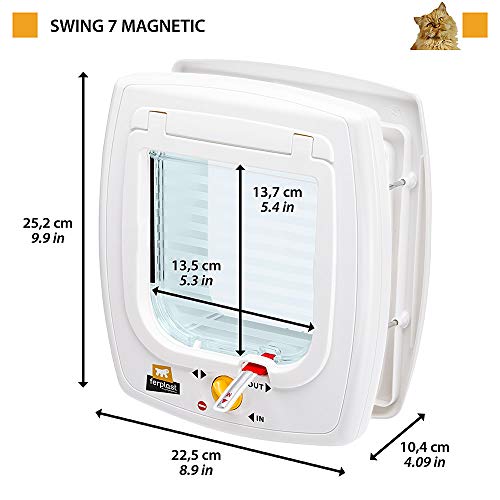 Ferplast Gattaiola SWING 7 MAGNETIC, Universal, Pasaje controlable, Protección contra corrientes de aire, Collar de gato con imán incluido, Blanco (White), 22.5 x 10.4 x 25.2 cm