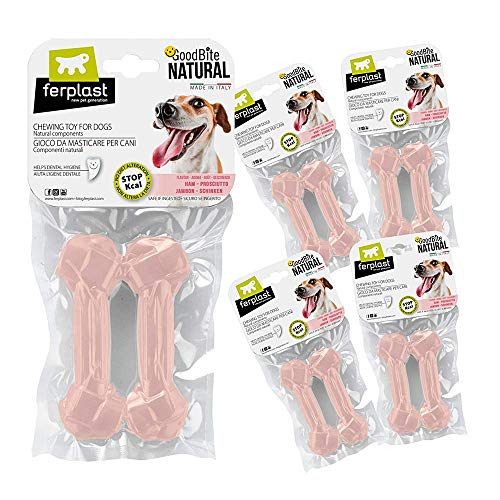 Ferplast Goodbite Natural M Juguete Hueso para la Higiene Oral, Sabor a Jamón, Perro Medio (8-16 Kg), Natural, 10 Piezas de 70 g