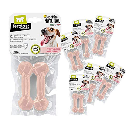 Ferplast Goodbite Natural S Juguete Hueso para la Higiene Oral, Sabor a Jamón, Perro Medio-Pequeño (5-10 Kg), Natural, 14 Piezas de 40 g