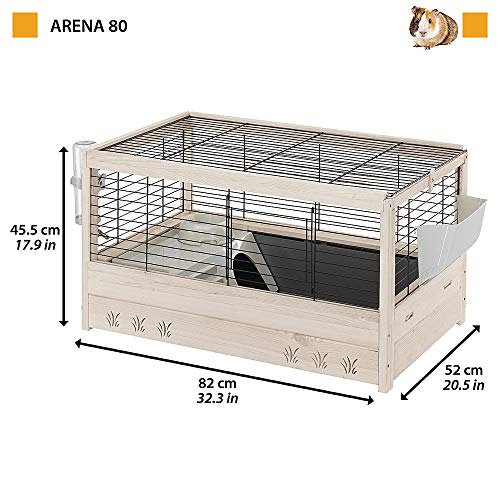 Ferplast Jaula para Conejos Conejera de Madera Arena 80, Conejillos de Indias, para pequeños Animales, Accesorios incluidos, 82 x 52 x h 45,5 cm Negro