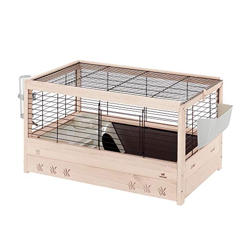 Ferplast Jaula para Conejos Conejera de Madera Arena 80, Conejillos de Indias, para pequeños Animales, Accesorios incluidos, 82 x 52 x h 45,5 cm Negro