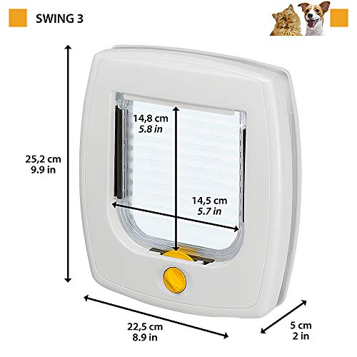 Ferplast Puerta para perros y gatos pequeños SWING 3 Gattaiola Puerta basculante, instalación universal, entrada y salida controlable de 4 vías, túnel parcial, Blanco (White), 22,5 x 5 x 25,2 cm