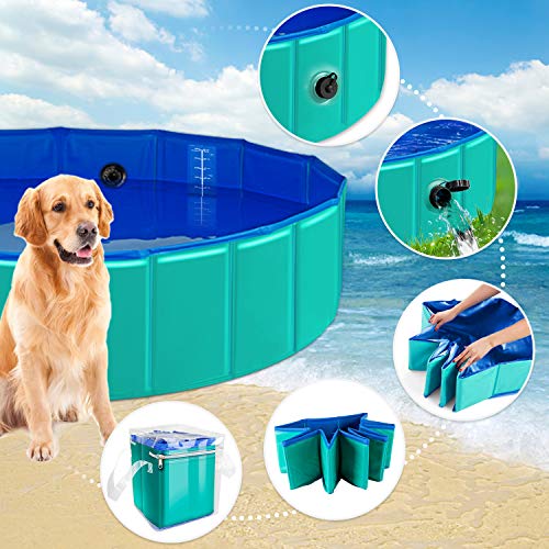 FForever Speed Piscina perros Gatos para perros grandes Portátil Bañera Baño de Mascota Plegable Piscina de Baño Doggy Pool 160 x 30 cm Verde