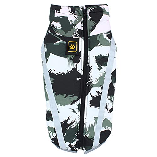 Fosspet Mascota Perro Ropa de Invierno Abrigo de Camuflaje, Reflectante - Cachorro Chaleco Motocicleta Caliente Traje para Perro Pequeño/Mediano/Grande (Verde, L6)