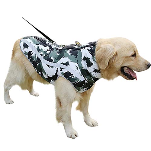 Fosspet Mascota Perro Ropa de Invierno Abrigo de Camuflaje, Reflectante - Cachorro Chaleco Motocicleta Caliente Traje para Perro Pequeño/Mediano/Grande (Verde, L6)