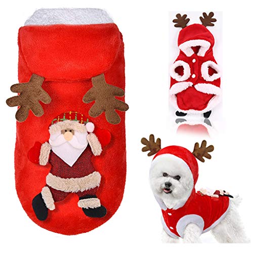 Fossrn Disfraz Perro Navidad Ropa Chihuahua Yorkshire Sudaderas con Capucha de Asta de Alce - Papá Noel Invierno Ropa para Mascota Cachorro