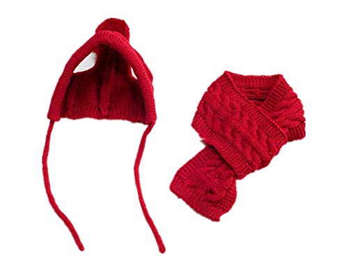 Fully Gorro de Invierno de Punto Conjunto de Bufanda Chal de Punto cálido Bucle Grueso Perro Cachorro Mascota Gato Fotografía (M: Neck: 26-33cm/10.23-12.99", Rojo)