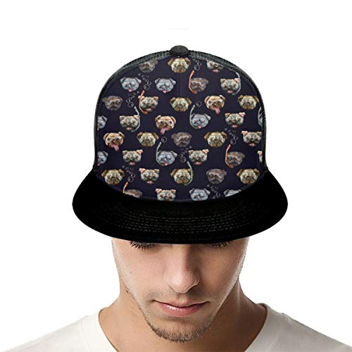 Gorra de béisbol para perros de buceo con burbujas, diseño de perro carlino, unisex, con impresión 3D, ajustable, de malla, color negro