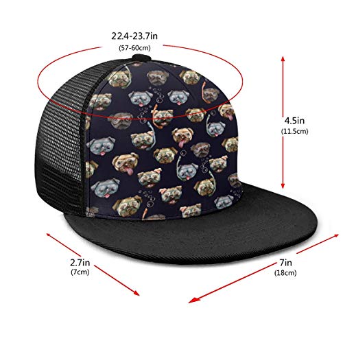 Gorra de béisbol para perros de buceo con burbujas, diseño de perro carlino, unisex, con impresión 3D, ajustable, de malla, color negro