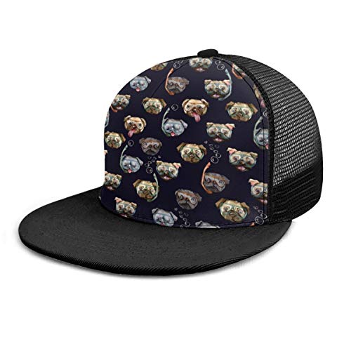 Gorra de béisbol para perros de buceo con burbujas, diseño de perro carlino, unisex, con impresión 3D, ajustable, de malla, color negro