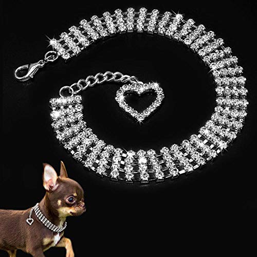 Gulunmun Collares Básicos Collar De Diamantes De Imitación De 4 Filas Collares De Perro Mascota Collares De Joyería Brillantes Colgante De Corazón Cachorro Gato Fiesta De Boda Accesorios @ White_M