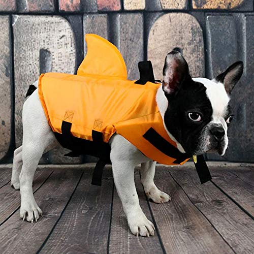 Gulunmun Mascota de Verano Perro Chaleco Salvavidas Chaleco de Seguridad Surf Natación Ropa Vacaciones Transpirable Bulldog francés Tiburón en Forma de Azul L