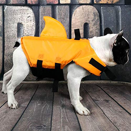 Gulunmun Mascota de Verano Perro Chaleco Salvavidas Chaleco de Seguridad Surf Natación Ropa Vacaciones Transpirable Bulldog francés Tiburón en Forma de Azul L