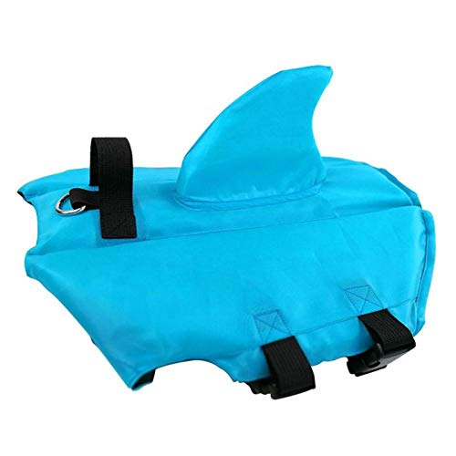 Gulunmun Mascota de Verano Perro Chaleco Salvavidas Chaleco de Seguridad Surf Natación Ropa Vacaciones Transpirable Bulldog francés Tiburón en Forma de Azul L