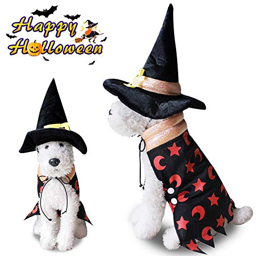 Halloween Bruja Capa Ropa Perro Gato Invierno, Morbuy Mascota Cosplay Fiesta Divertido Disfraces Sudaderas Suéter Vestido para pequeños Animal Accesorios para con Sombrero (S,Abrigo Mago)