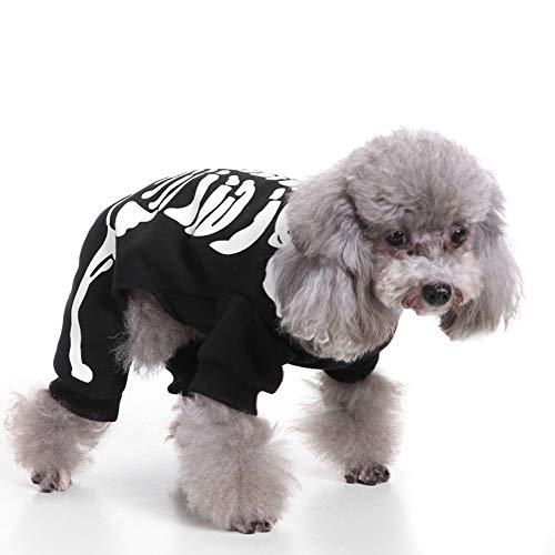 Halloween Patrón de Calavera Ropa Perro Gato Invierno Calentar, Morbuy Mascota Divertido Cosplay Tema Fiesta Disfraces Sudaderas Suéter Vestido para Oequeños Animal (XL,Esqueleto de Calavera)