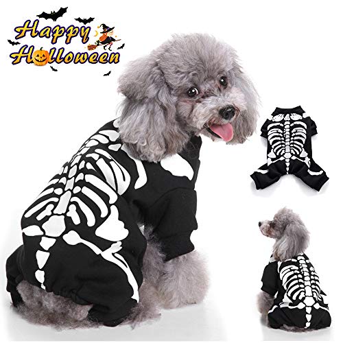 Halloween Patrón de Calavera Ropa Perro Gato Invierno Calentar, Morbuy Mascota Divertido Cosplay Tema Fiesta Disfraces Sudaderas Suéter Vestido para Oequeños Animal (XL,Esqueleto de Calavera)