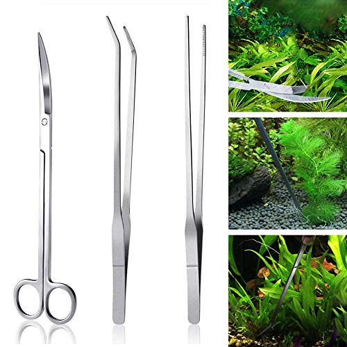 Herramientas de acuario,Planta acuática Tijera,Acuario Herramienta Accesorios,Aquarium Tool Accesorios acero inoxidable Acuario tanque planta de agua Alicates Tijeras Herramientas Set Kit-3PCS