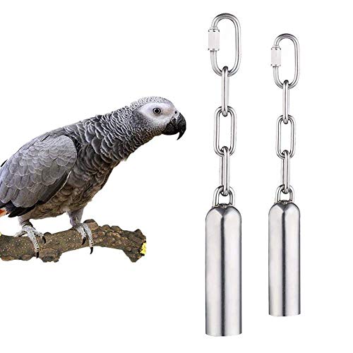 HPiano Juguetes de Campana de Acero Inoxidable para Loros 2 Piezas, Campanas de Acero Inoxidable de Juguete con Sonido Dulce para Loros de Loros Guacamayos Grises africanos cacatúa perico