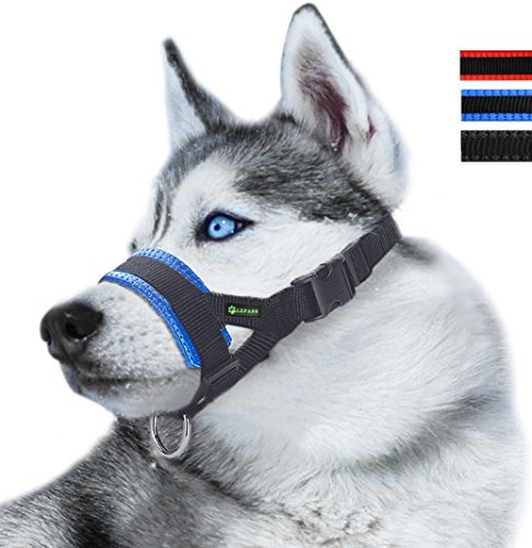 ILEPARK Bozal de Nylon para Perros Grandes Previene Mordidas, Ladridos y Que Mastiquen, Bozal Lazo Ajustable (S,Azul)