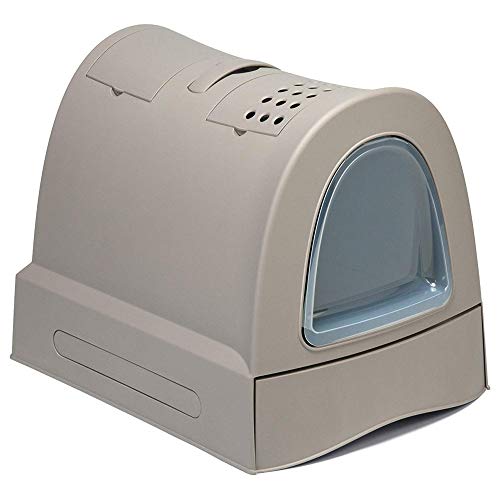 Imac Bandeja Higiénica Arenero Gatos - Bandeja Sanitaria Gatera Arenero Cubierto Caja De Arena WC Gatos Zuma 40 x 42,5 x 56 cm Gris