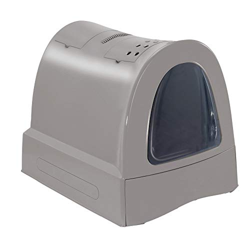 Imac Bandeja Higiénica Arenero Gatos - Bandeja Sanitaria Gatera Arenero Cubierto Caja De Arena WC Gatos Zuma 40 x 42,5 x 56 cm Gris