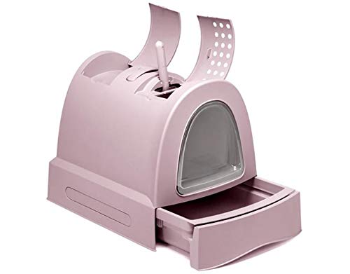 Imac Bandeja Higiénica Arenero Gatos - Bandeja Sanitaria Gatera Arenero Cubierto Caja De Arena WC Gatos Zuma 40 x 42,5 x 56 cm Rosa