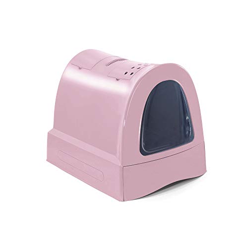 Imac Bandeja Higiénica Arenero Gatos - Bandeja Sanitaria Gatera Arenero Cubierto Caja De Arena WC Gatos Zuma 40 x 42,5 x 56 cm Rosa