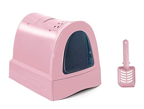 Imac Bandeja Higiénica Arenero Gatos - Bandeja Sanitaria Gatera Arenero Cubierto Caja De Arena WC Gatos Zuma 40 x 42,5 x 56 cm Rosa