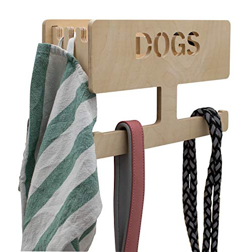 INEXTERIOR Perchero para correa de perro – de madera – con gran estante – fabricado en Alemania – con dispensador para bolsa de excrementos de perro y gancho para toallas – Perro