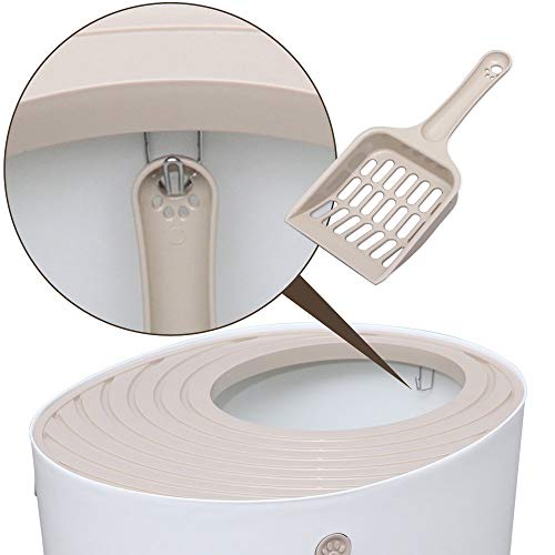 Iris Ohyama, Inodoro para gatos con tapa ranurada, entrada superior y pala - Top Entry Cat Litter Box - PUNT-530, plástico, blanco, 53 x 41 x 37 cm