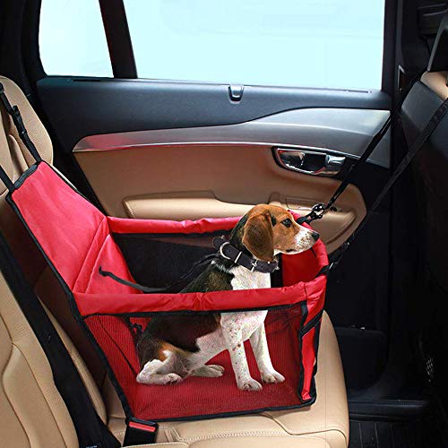 IvyLife Asiento del Coche de Seguridad para Perro y Gato Cubierta de Asiento Impermeable de Automóvil para Mascota, Funda Protector de Coche Plegable para Mascota con Cinturón de Seguridad - Rojo