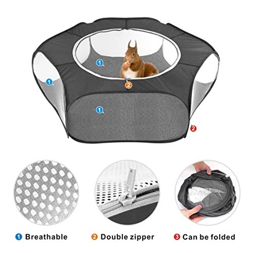 Jaula Hamster,Jaula Cobaya Jaulas para Perros con Portátil Transpirable Transparente Al Aire Libre/Interior Tienda De Jaulas De Animales Pequeños For Hamster Rabbit Ferret Bunny Rat Guinea Black